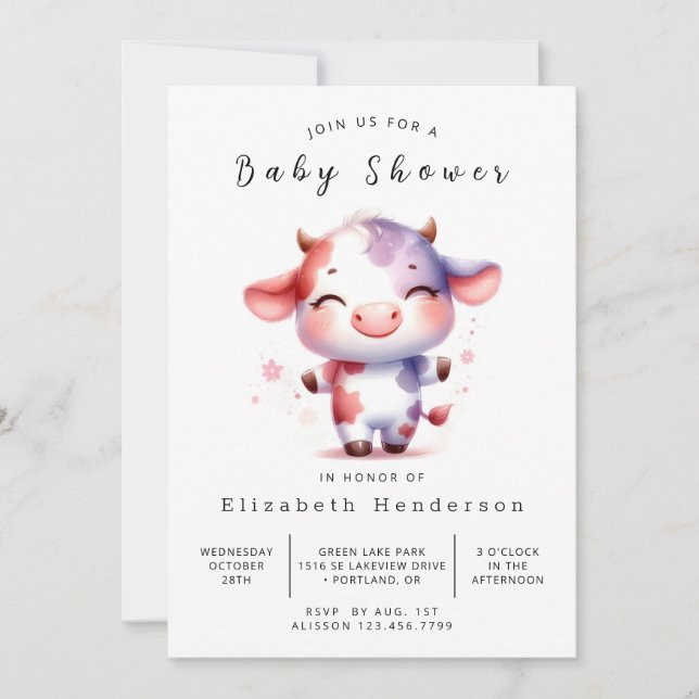 Invitation Baby shower Whimsical Enchanted de vache (Devant)