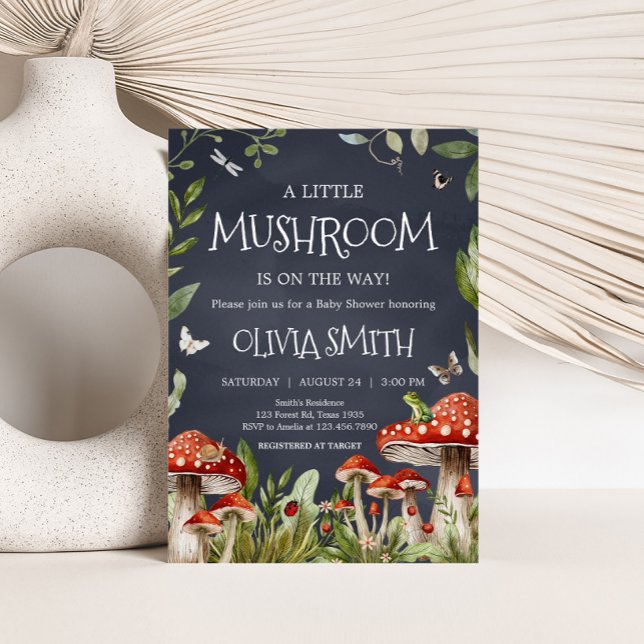 Invitation Baby shower Whimsical Enchanted Forest Champignons (Rustic Mushroom Baby Shower Invitation)