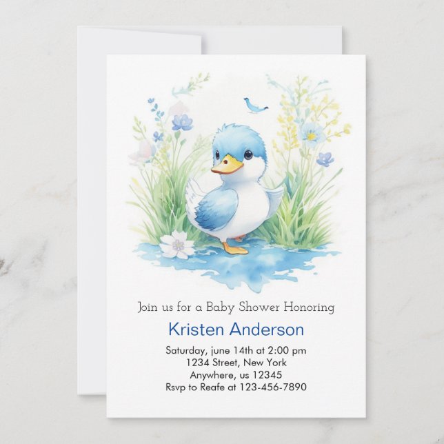 Invitation Baby shower Whimsical Fleur sauvage Duck Boy (Devant)
