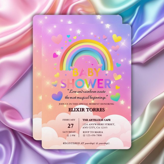 Invitation Baby shower Whimsical Hearts & Rainbows (Créateur téléchargé)