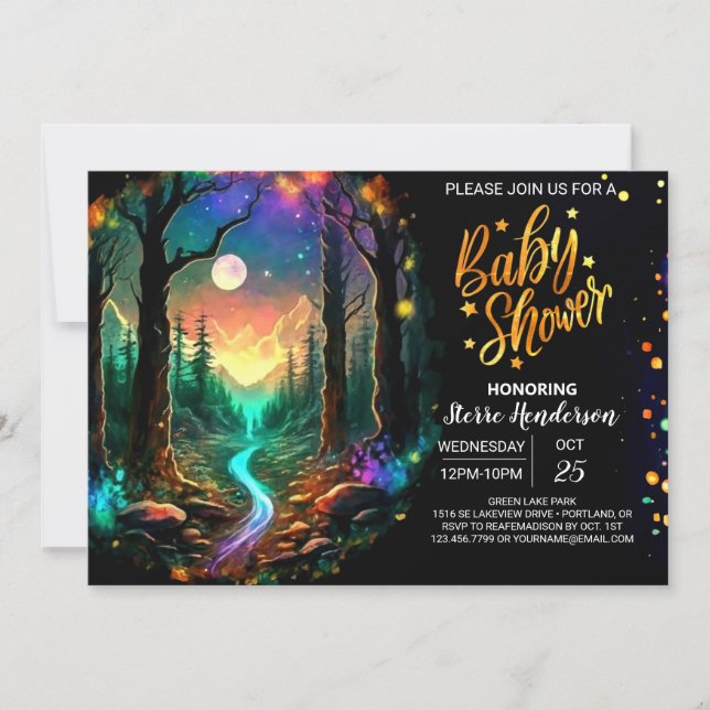 Invitation Baby shower Whimsical moderne en bois (Devant)