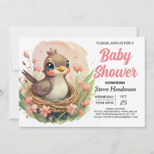 Invitation Baby shower Whimsical Oiseau de nid moderne