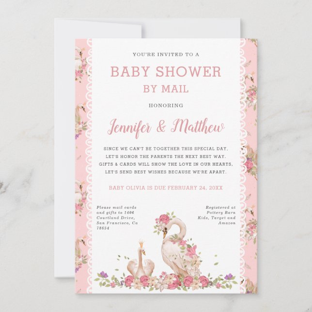 Invitation Baby shower Whimsical Par Courrier Fairy Tale Swan (Devant)