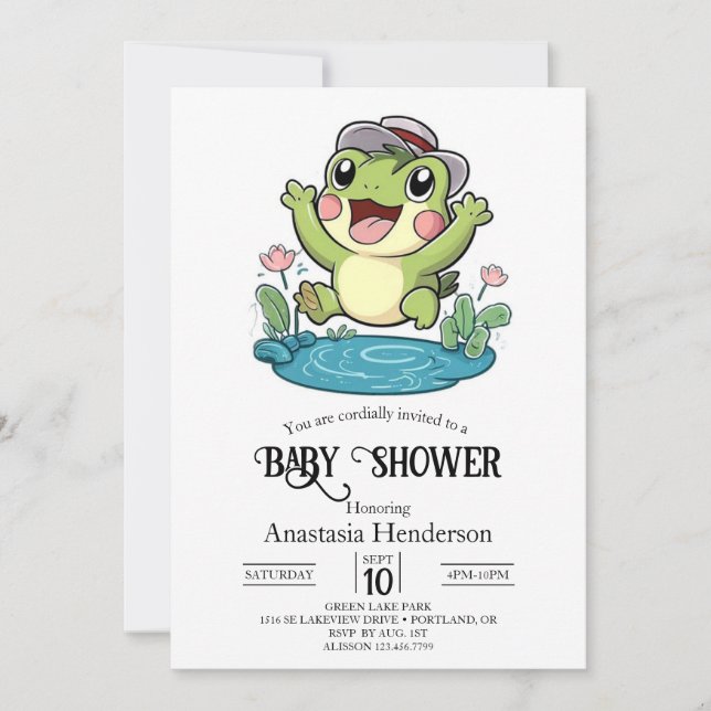 Invitation Baby shower Whimsical Pastel Frog (Devant)