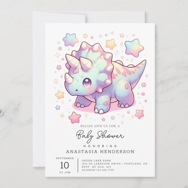 Invitation Baby shower Whimsical Simple Dinosaur (Devant)