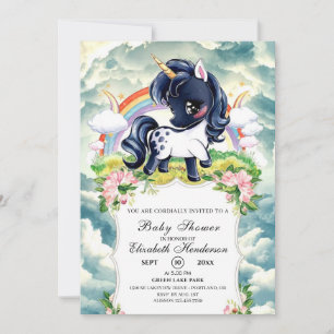 Invitation Baby shower Whimsical Simple Noir Unicorn