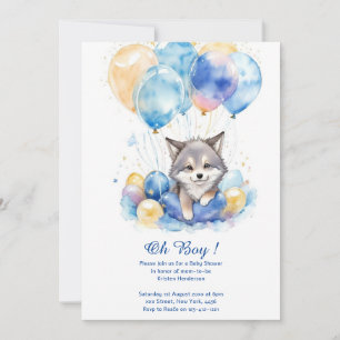 Invitation Baby shower Whimsical Wolf Cubs Aquarelle