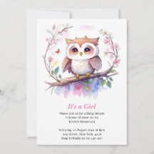 Baby shower Whimsical Woodland Owl Girl