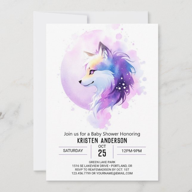 Invitation Baby shower Whimsical Woodland Wolf (Devant)