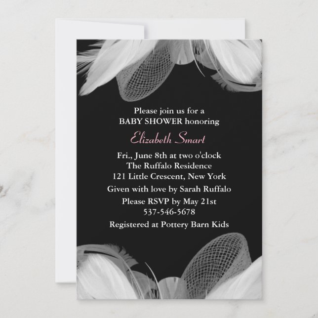 Invitation Baby shower White Feathers (Devant)