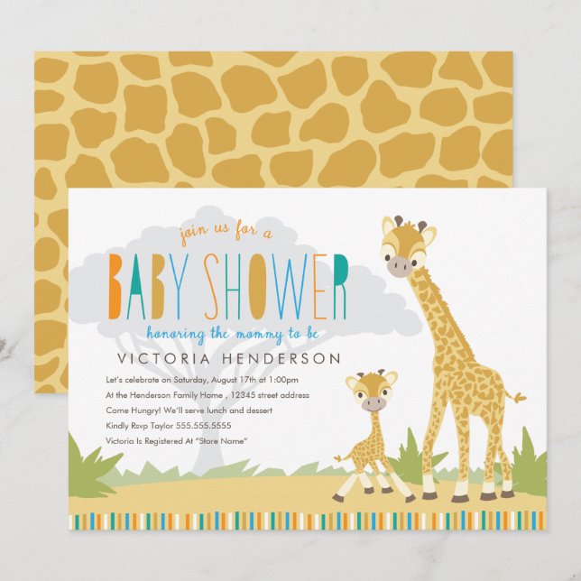 Invitation Baby shower Wild Giraffe (Devant / Derrière)