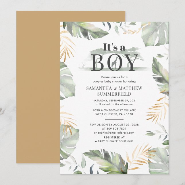 Invitation Baby shower Wild Jungle Safari Giraffe Couples (Devant / Derrière)