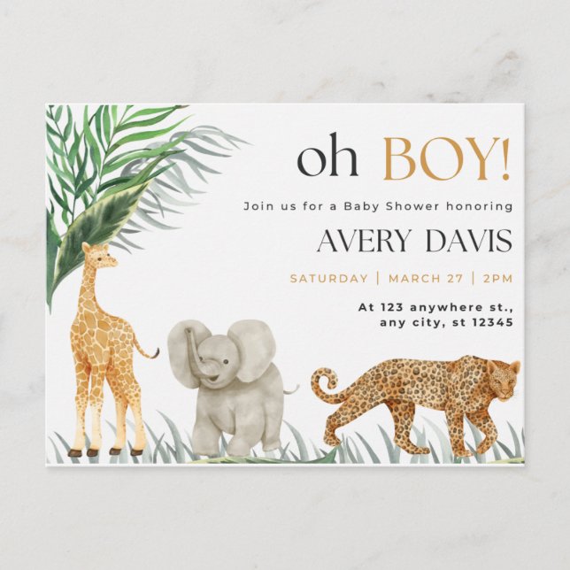 invitation baby shower, wild one, animals postcard (Front)