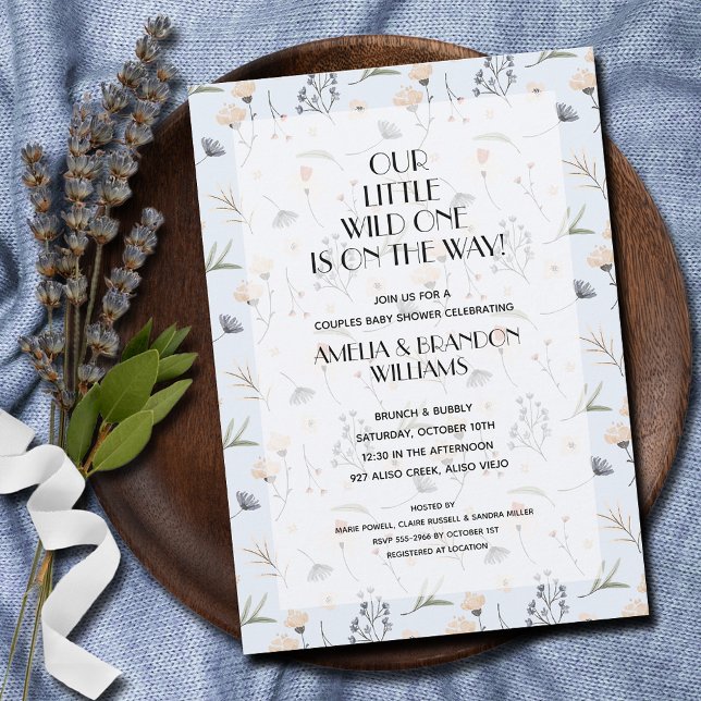 Invitation Baby shower Wild One Floral Blue Boy (Wild One is on the Way! Wildflowers on blue boy baby shower invitations - INSTANT DOWNLOAD & PRINTED)