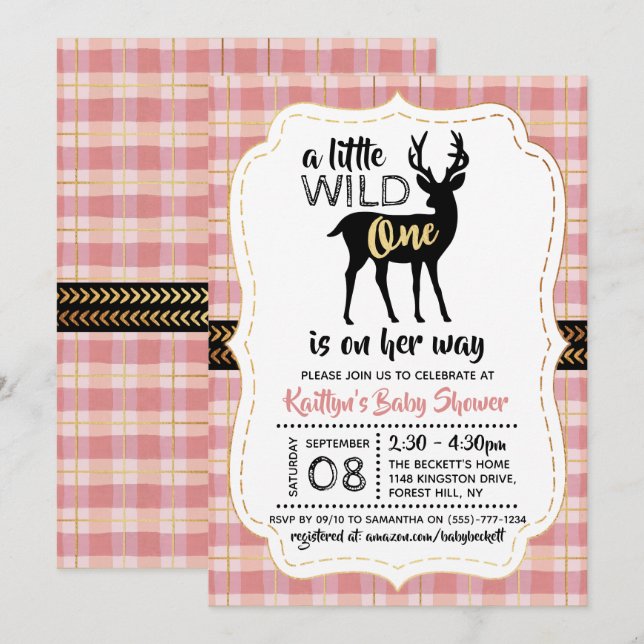 Invitation Baby shower Wild One Girls (Devant / Derrière)
