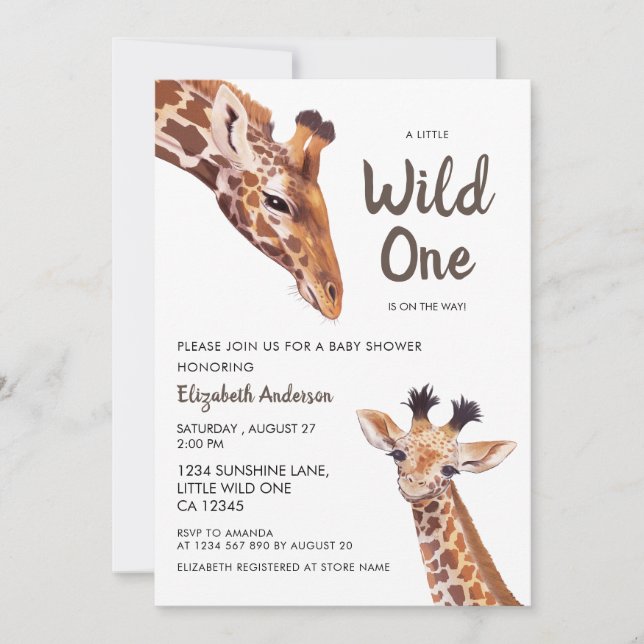 Invitation Baby shower Wild One Mama et Baby Giraffe (Devant)