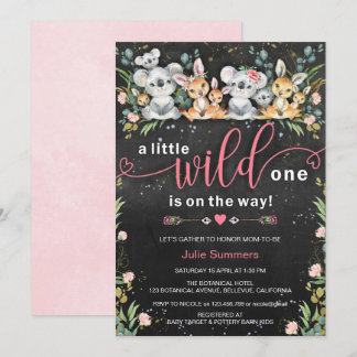 Invitation Baby shower Wild One rose Koala Kangaroo