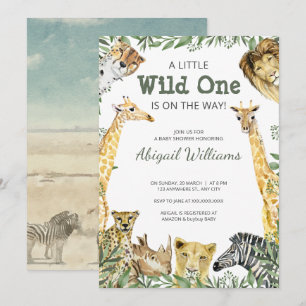 Invitation Baby shower Wild One Safari Animaux