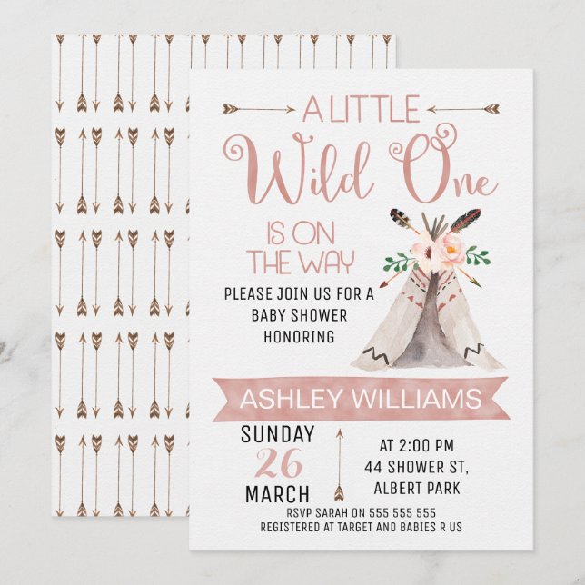 Invitation Baby shower Wild One Watercolor (Devant / Derrière)