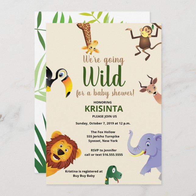Invitation Baby shower Wild Safari (Devant / Derrière)