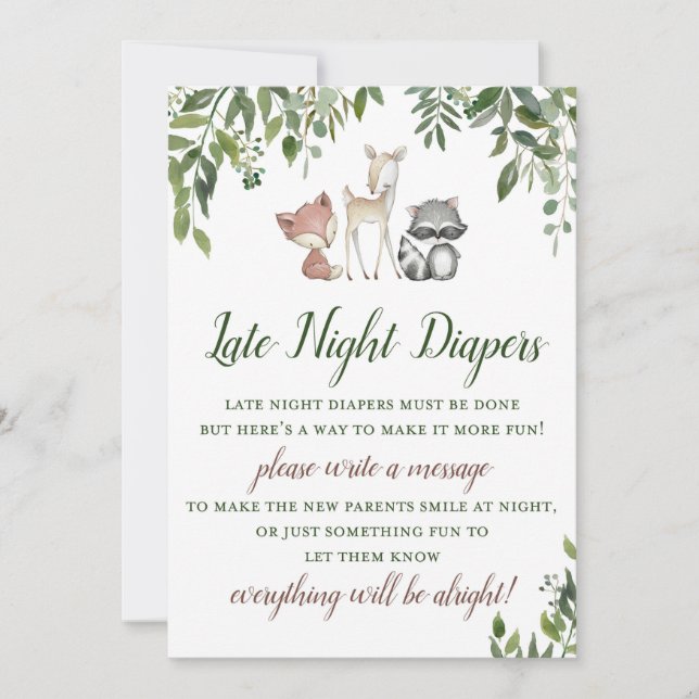 Invitation Baby shower Woodland - Late Night Diapers Jeu (Devant)