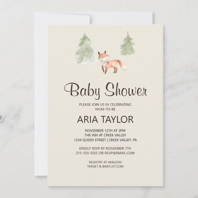 Invitation Baby shower Woodland Little Fox (Devant)