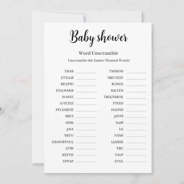 Invitation Baby Shower Word Unscramble Game, Printable  (Devant)