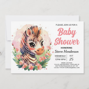 Invitation Baby shower Zebra Boho Rose mignon