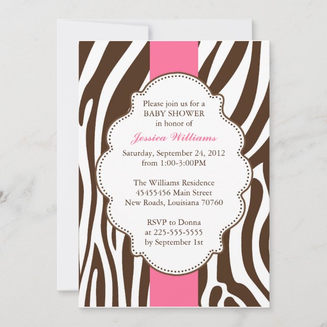 Invitation Baby shower Zebra classique (Devant)