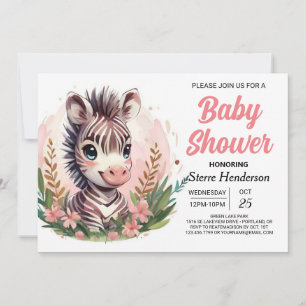 Invitation Baby shower Zebra Girl Watercolor Safari
