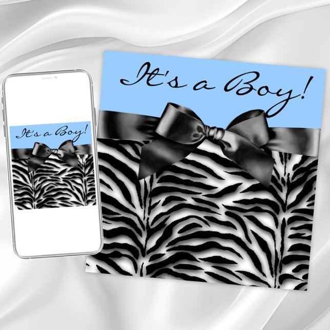 Invitation Baby Shower Zèbre Bleu (Boy zebra baby shower any occasion invitation. Instant download and printed invitations available.)