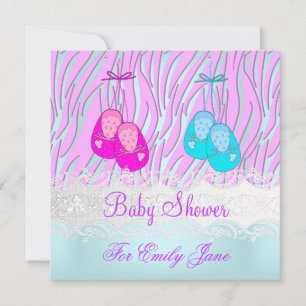 Invitation Baby Shower Zèbre Rose Bleu Bébé Fille ou Garçon
