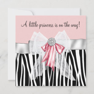 Invitation Baby Shower Zèbre Rose Princesse Rose et Noir