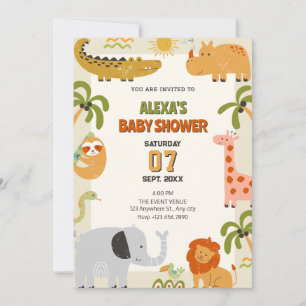 Invitation Baby shower zoologique d'animaux de la jungle
