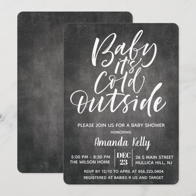 Invitation Baby Son Froid À L'Extérieur Chalk Baby shower Inv (Devant / Derrière)