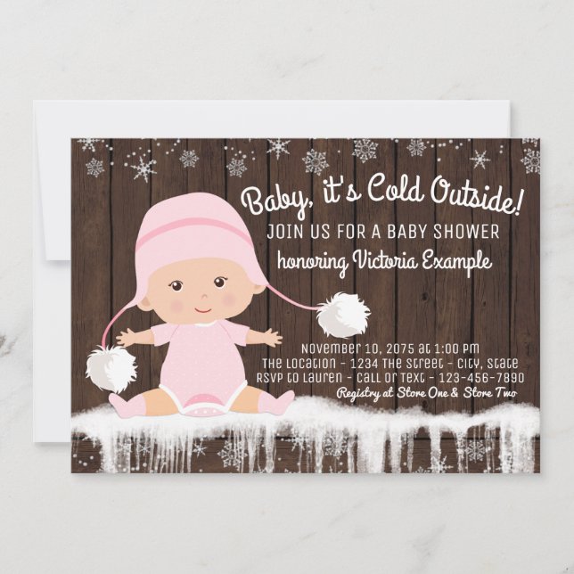 Invitation Baby son froid Filles extérieures Baby shower Invi (Devant)