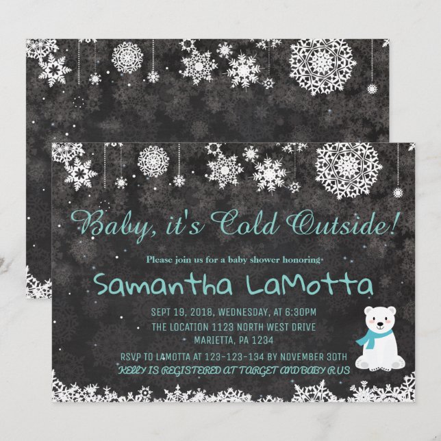 Invitation Baby Son froid Hors Baby shower d'ours polaire (Devant / Derrière)