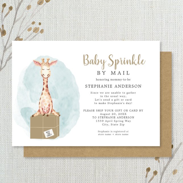 Invitation Baby Sprinkel by Mail - girafe neutre + boîte (Créateur téléchargé)