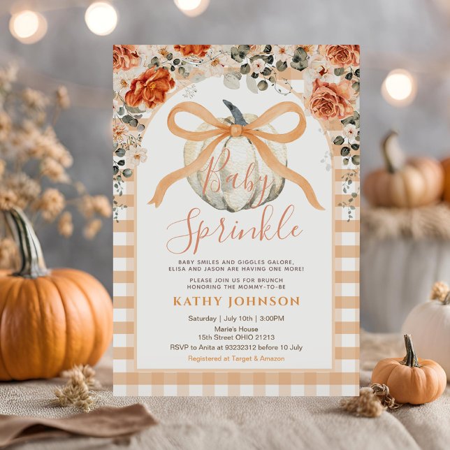 Invitation Baby Sprinkle Bow En vichy Baby shower Citrouille (Créateur téléchargé)