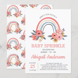 Invitation Baby Sprinkle Floral Blush rose arc-en-ciel élégan