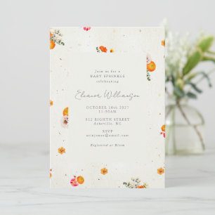 Invitation Baby Sprinkle Shower Fleurs Sauvages Orange Bohème