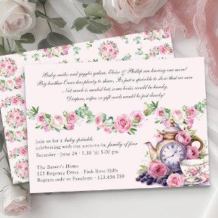 Invitation Baby Sprinkle Vintage Tea Party Roses Roses Shower