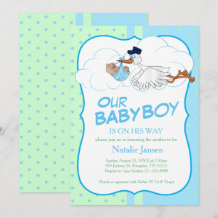 Invitation Baby Stork avec un mignon petit bébé garçon