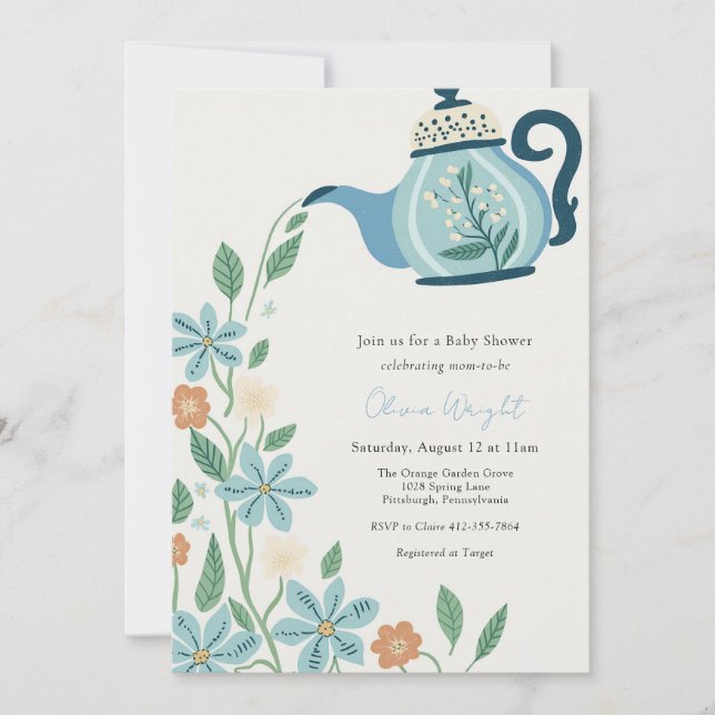 Invitation Baby Tea Party Douche (Devant)