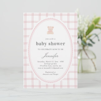 Invitation Baby Teddy bear Baby shower pink