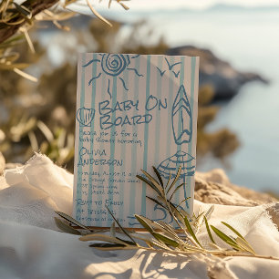 Invitation Baby tiré à la main à bord Surf Baby shower d'été