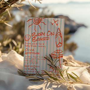 Invitation Baby tiré à la main à bord Surf Baby shower d'été