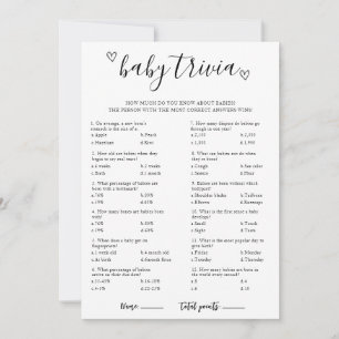 Invitation Baby Trivia Baby shower Game Card