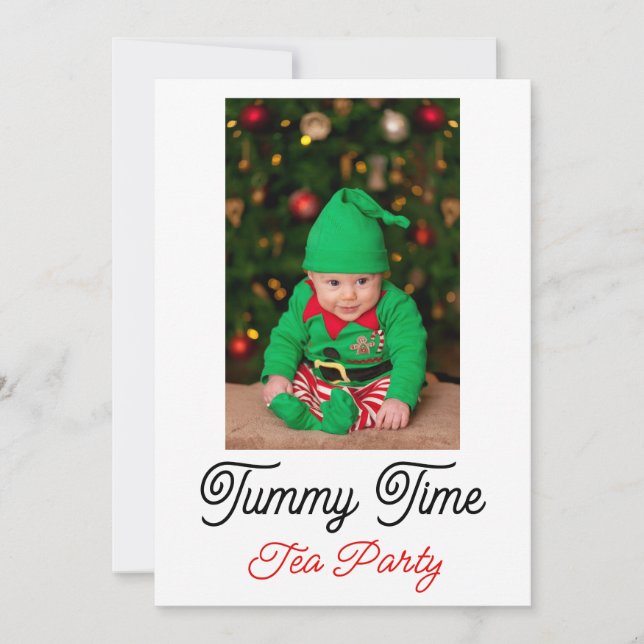 Invitation Baby Tummy Time, Thé de Noël Personnaliser le text (Devant)