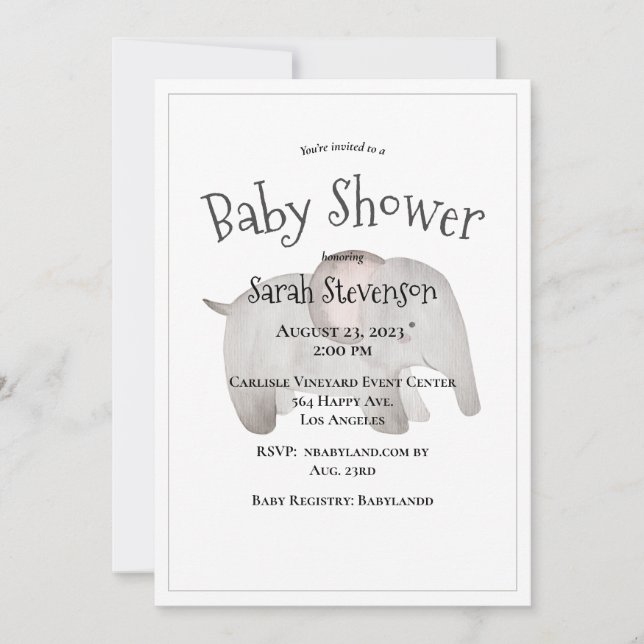 Invitation Baby Watercolor Elephant Baby shower moderne (Devant)